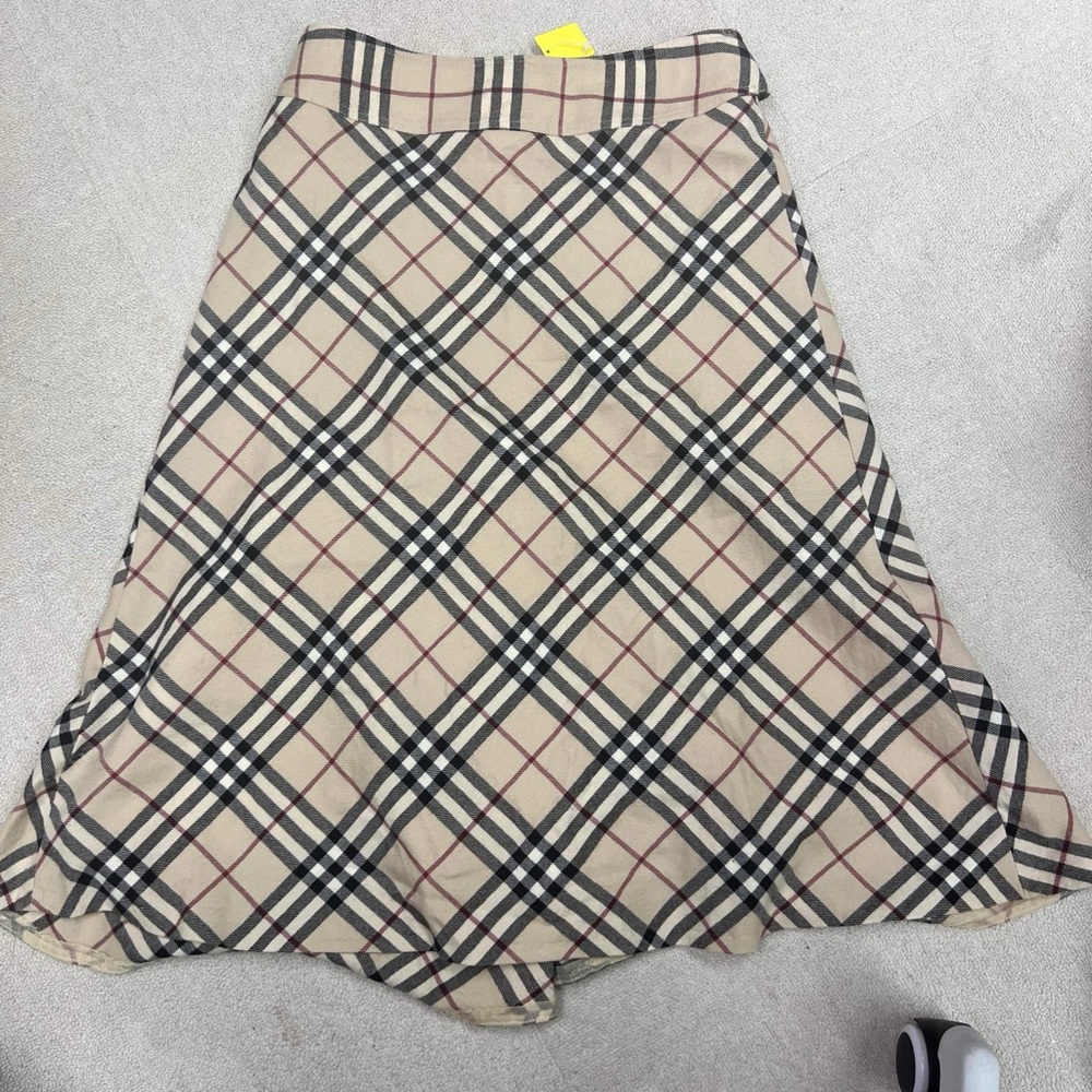 Burberry Beige and Black Check Midi Skirt